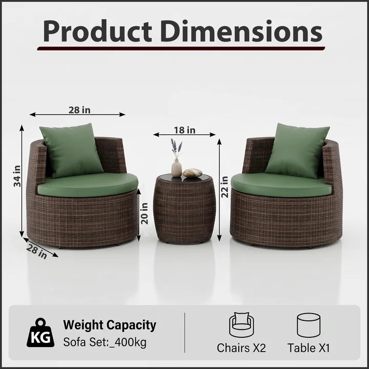 Outdoor Patio Sofa Set 2 Single Seater and 1 Table (Brown)