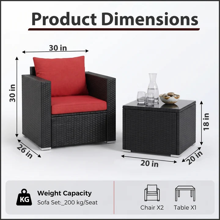 Outdoor Sofa Set 2 Single seater and 1 Center Table (Black + Red)