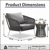 Outdoor Patio Seating Set Single Chair and 1 Side Table Set (Grey) Braided & Rope