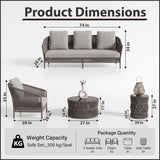 Outdoor Garden Balcony Sofa Set 3 Seater , 2 Single Seater and 1 Center Table & 1 Side Table Set, Braid & Rope (Grey)