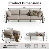 Outdoor Garden Balcony Sofa Set 3 Seater , 2 Single Seater and 1 Center Table Set Braid & Rope (Beige)