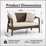 Outdoor 2 Seater Sofa (Dark Brown +Beige)