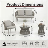 Outdoor Sofa Set 2 Seater, 1 Single Seater, 1 Side Table and 1 Center Table Set (Grey) Braided & Rope
