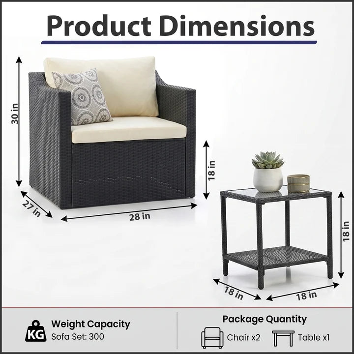 Outdoor Patio Seating Set 2 Chairs and 1 Table Set (Black)