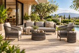 Outdoor Garden Balcony Sofa Set 3 Seater , 2 Single Seater and 1 Center Table & 1 Side Table Set, Braid & Rope (Grey)