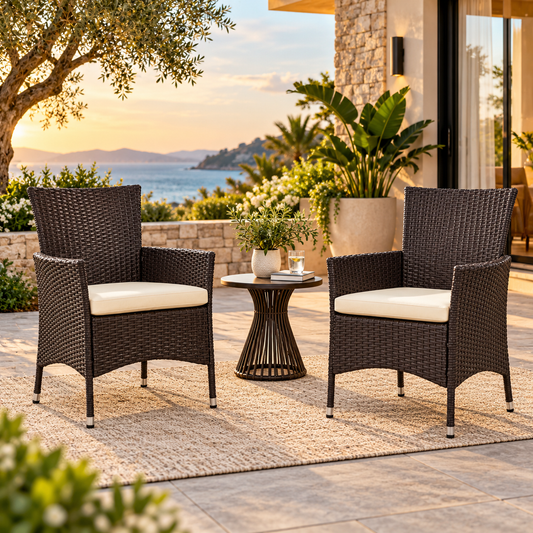2-Piece Outdoor Rattan Wicker Patio Dining Chairs