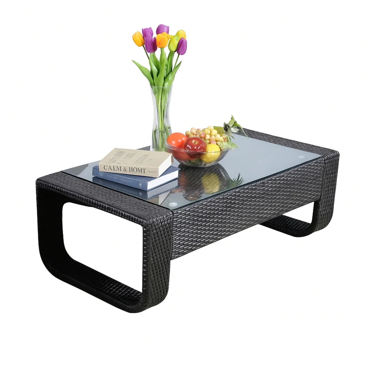 4-Piece Outdoor Rattan Wicker Patio Sofa Set & Glass Top Table