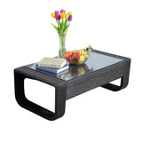 4-Piece Outdoor Rattan Wicker Patio Sofa Set & Glass Top Table