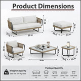 Outdoor Sofa Set 6 Seater , 2 Ottoman and 1 Center Table + 1 side table Set (Tan + Beige) Braided & Rope