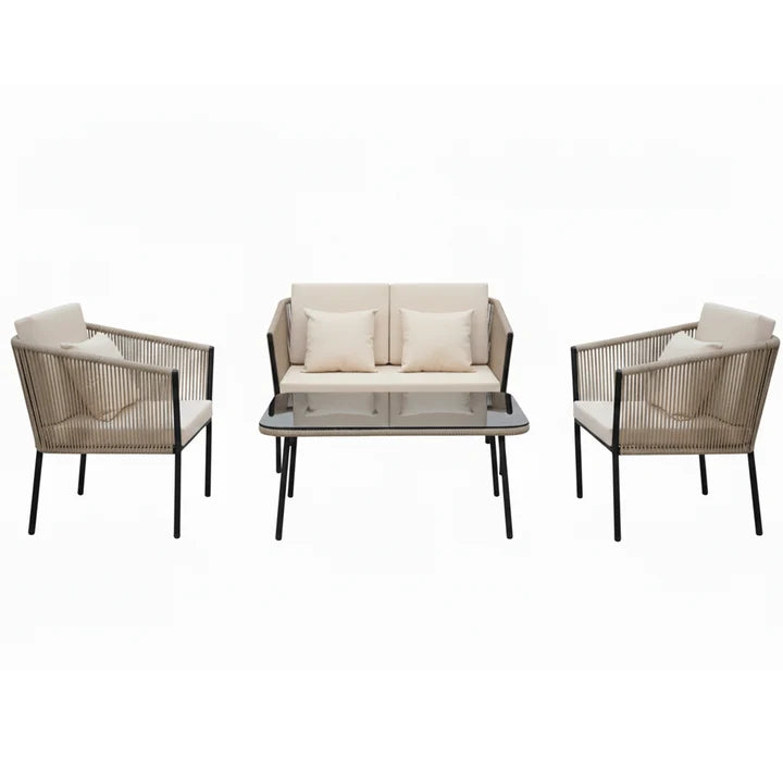 Outdoor Garden Balcony Sofa Set 2 Seater , 2 Single Seater 1 Center Table Set Braided and Rope