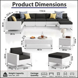 Outdoor Sofa Set 7 Seater, 2 Single seater and 1 Center Table, 1 Side Table With 2 Ottoman Set (White)
