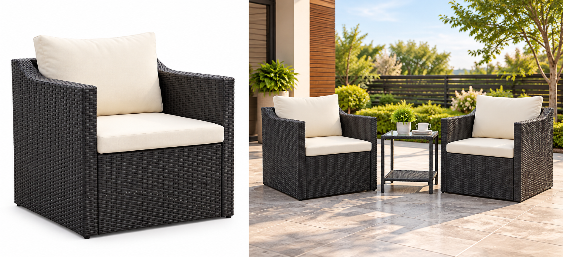 Outdoor Patio Seating Set 2 Chairs and 1 Table Set (Black)