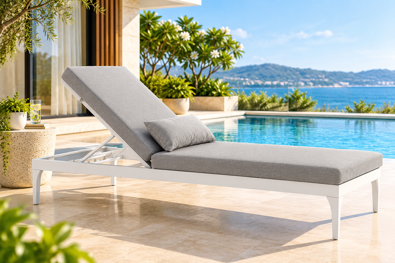 Outdoor Swimming Poolside Lounger (White + Gray) Set of 2 LNGW-58