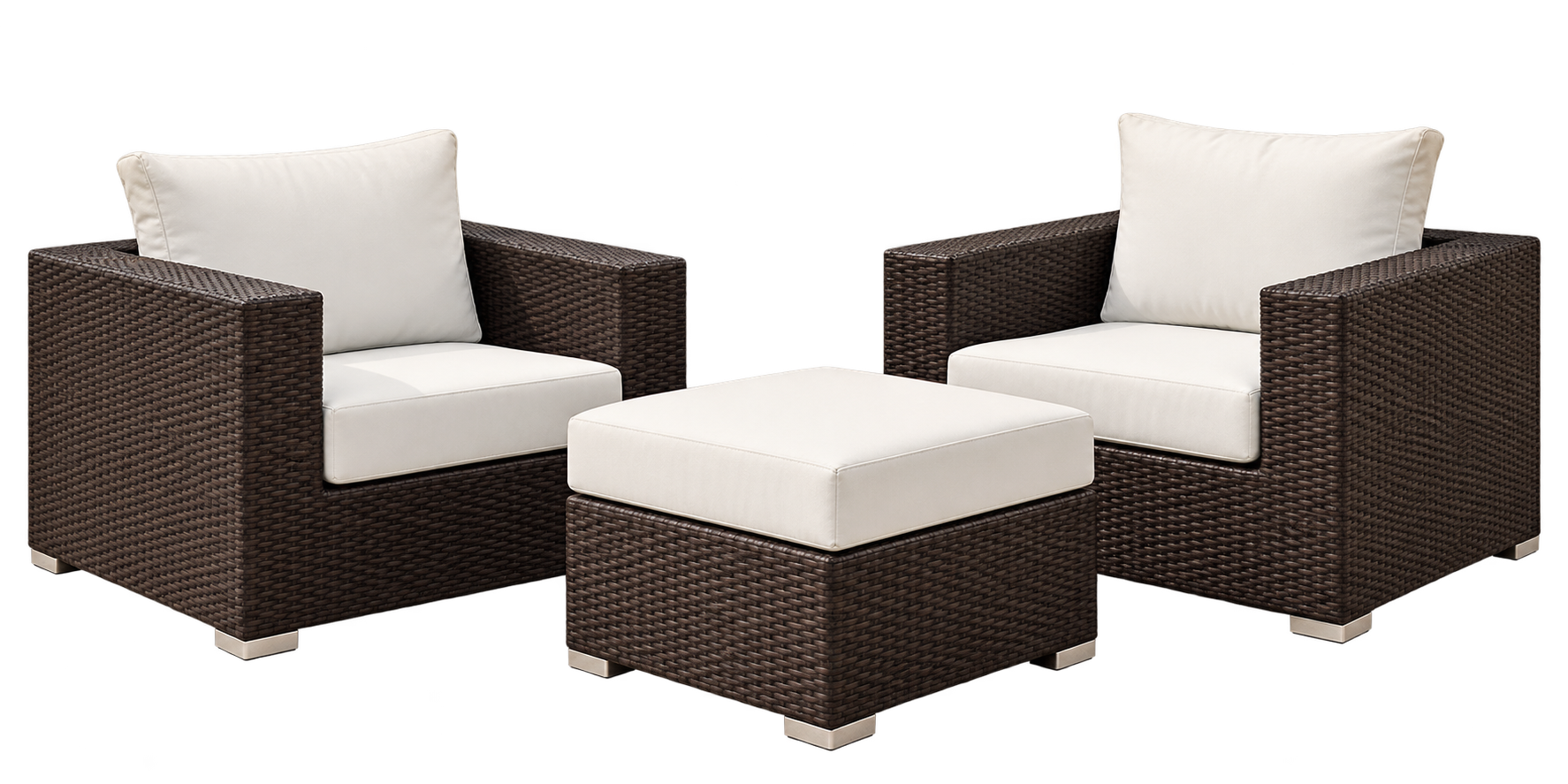 Manward Outdoor Sofa Set 2 Single seater and 1 Ottoman (Brown + White)