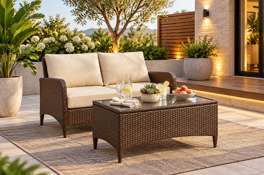 Outdoor 2 Seater Sofa and 1 Center Table (Brown)