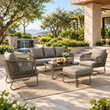 Outdoor Garden Balcony Sofa Set 3 Seater, 2 Single Seater 1 Ottoman and 1 Center Table Set Braid & Rope (Grey)