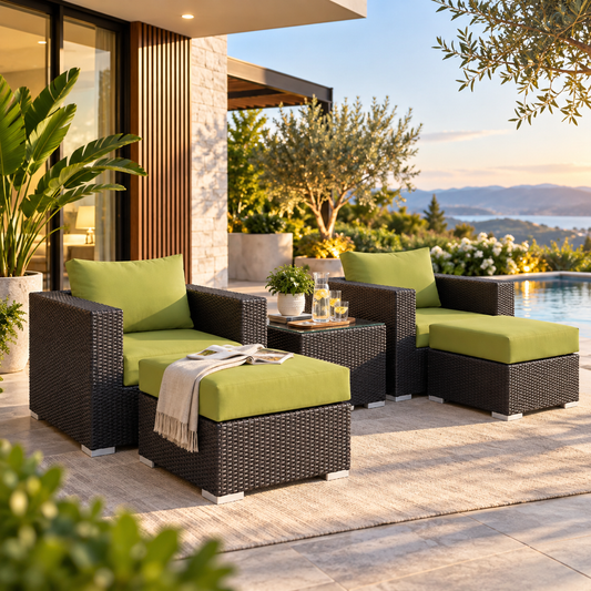 Outdoor Sofa Set 2 Single seater with 2 ottoman and 1 Center Table (Brown)