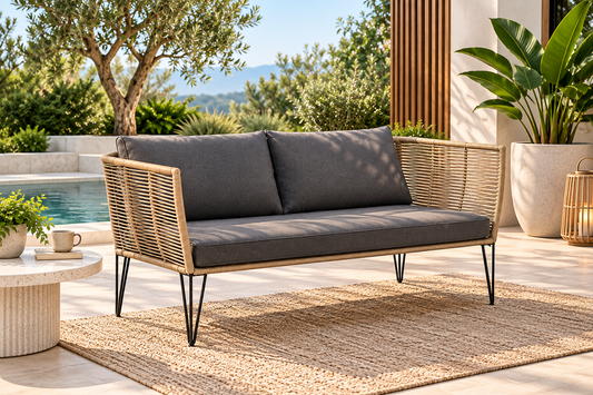 Outdoor Sofa 2 Seater (Beige) Braided & Rope