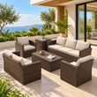 Outdoor Garden Balcony Sofa Set 3 Seater, 2 Seater With 2 Single Seater and 1 Center Table With 1 Side Table Set (Brown)