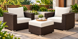 Manward Outdoor Sofa Set 2 Single seater and 1 Ottoman (Brown + White)