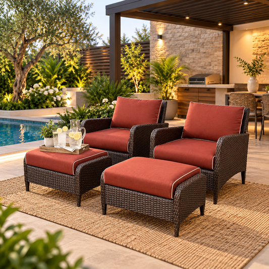Outdoor Sofa Set 2 Single seater with 2 ottoman (Brown)