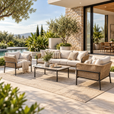 Outdoor Garden Balcony Sofa Set 3 Seater , 2 Single Seater and 1 Center Table Set Braid & Rope (Beige)