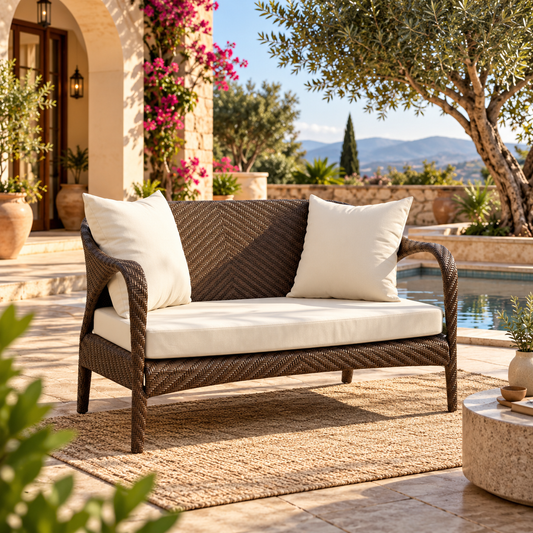 Outdoor 2 Seater Sofa (Dark Brown +Beige)