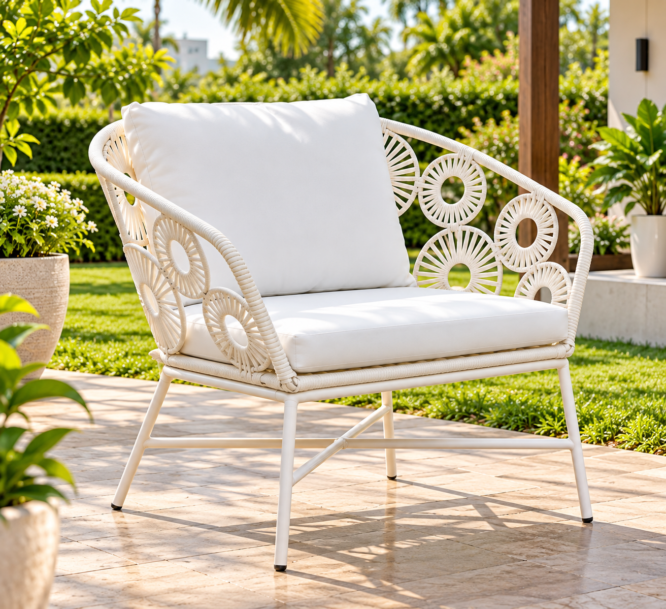 Outdoor Garden Balcony Single Seater Sofa (White)