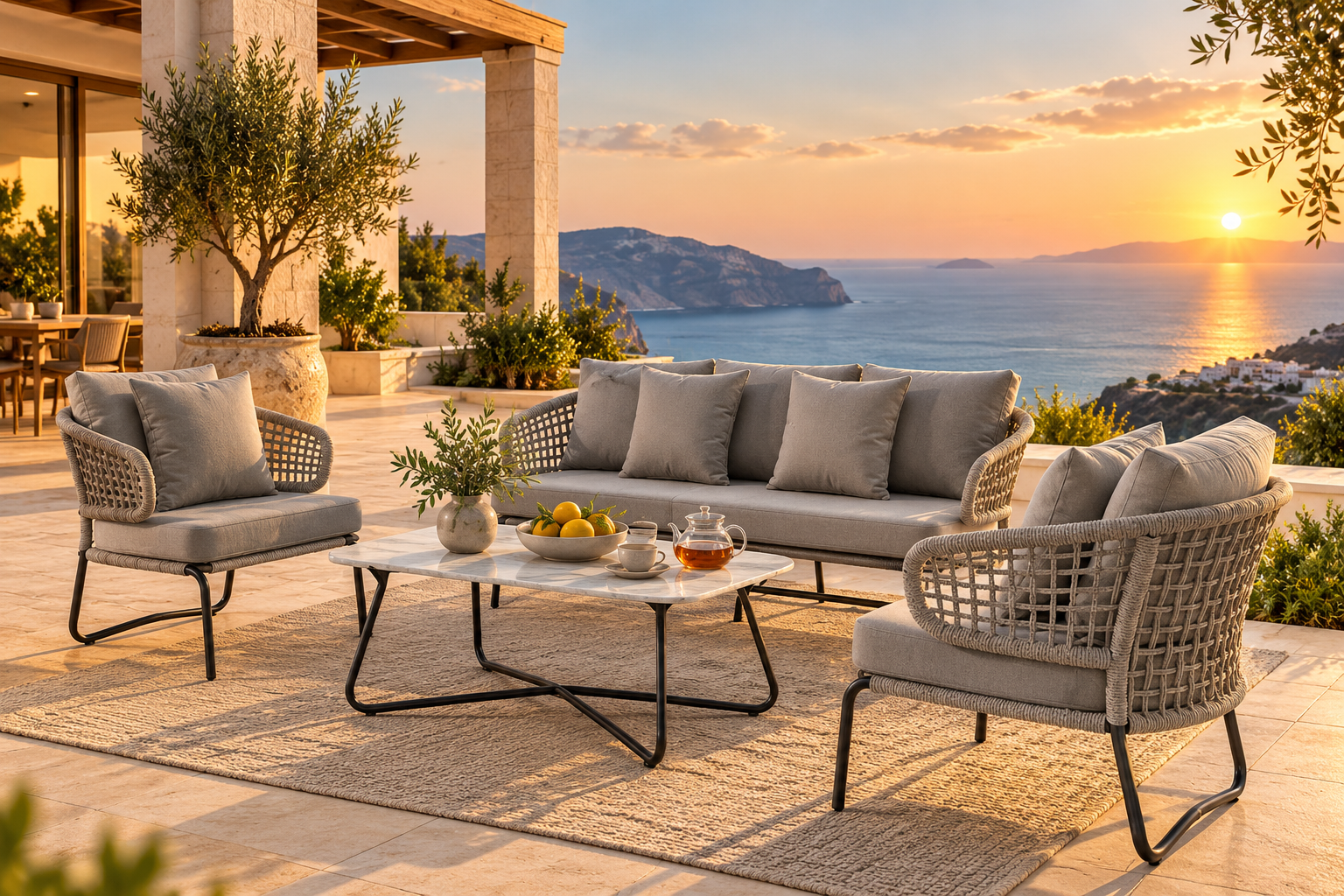 Outdoor Sofa Set 3 Seater , 2 Single seater and 1 Center Table Set Braided & Rope