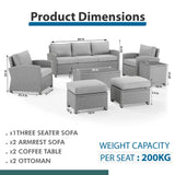 Outdoor Garden Balcony Sofa Set 3 Seater, 2 Single seater, 2 Ottoman and 1 Center Table Conversation Set (Grey)