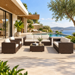 Outdoor Garden Balcony Sofa Set 3 Seater, 2 Seater With 2 Single Seater and 1 Center Table With 1 Side Table Set (Brown)