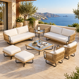 Outdoor Sofa Set 6 Seater , 2 Ottoman and 1 Center Table + 1 side table Set (Tan + Beige) Braided & Rope