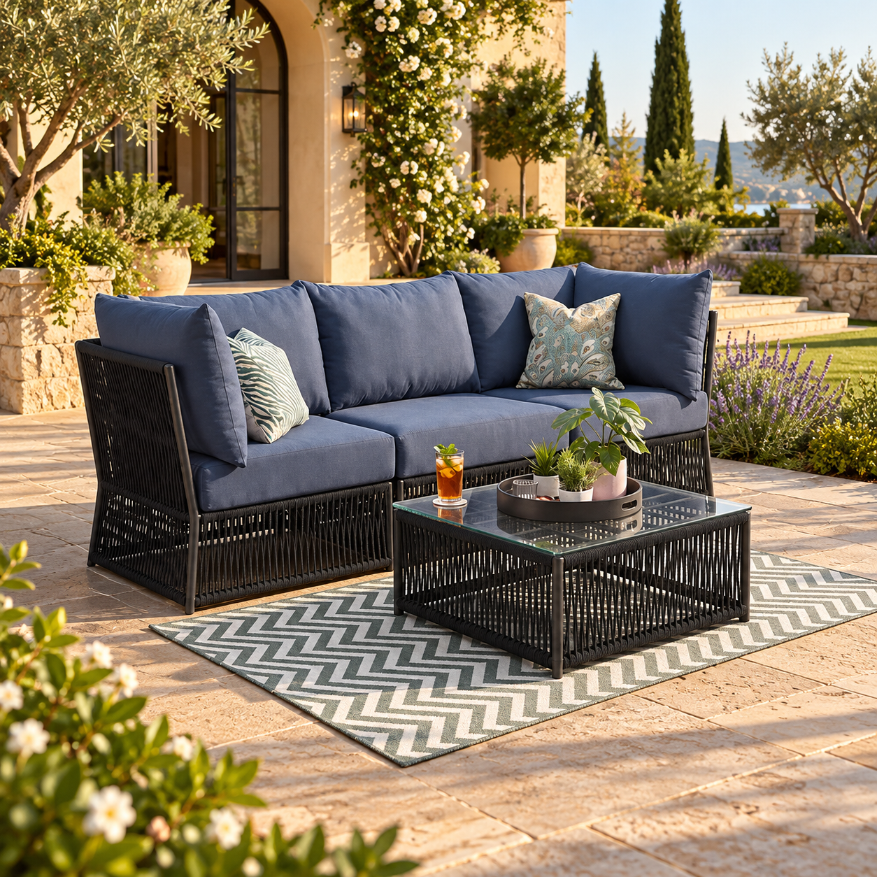 Outdoor Sofa Set 3 Seater and 1 Center Table Set Braided & Rope