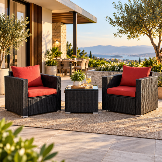 Outdoor Sofa Set 2 Single seater and 1 Center Table (Black + Red)