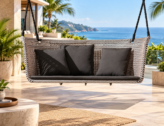 Three Seater Hanging Swing Without Stand For Balcony , Garden Swing (Brown, Light Brown, White)