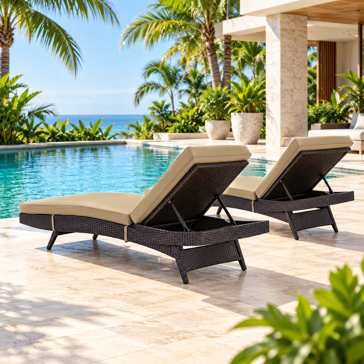 Outdoor Swimming Poolside Lounger Set of 2 (Brown)