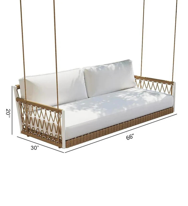 Three Seater Hanging Swing Without Stand For Balcony , Garden Swing (Beige + White)